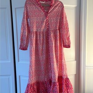 Zara Pink Patterned Long Sleeve Maxi Dress